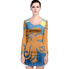 Lion Zodiac Sign Zodiac Moon Star Long Sleeve Bodycon Dress by Nexatart