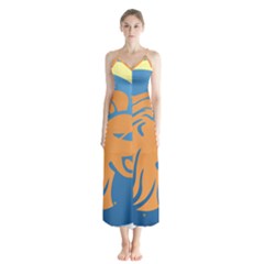 Lion Zodiac Sign Zodiac Moon Star Button Up Chiffon Maxi Dress by Nexatart