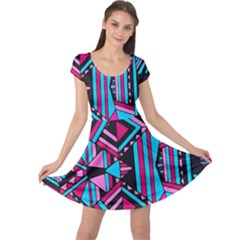 Beautiful Geometric Painting Cap Sleeve Dress