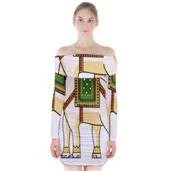 Elephant Indian Animal Design Long Sleeve Off Shoulder Dress