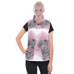 Lizard Hexagon Rosa Mandala Emblem Women s Button Up Puffer Vest by Nexatart