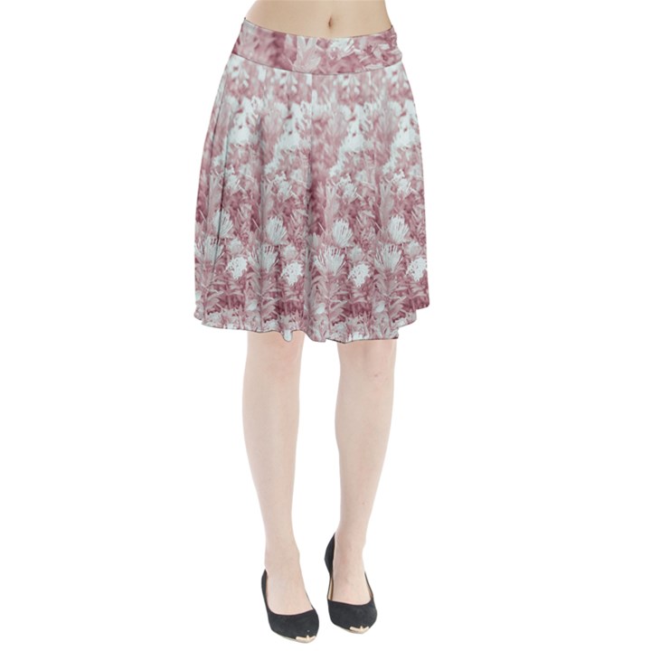 Pink Colored Flowers Pleated Skirt