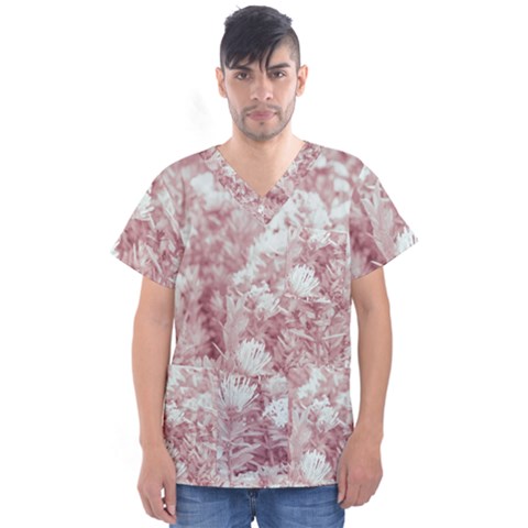 Pink Colored Flowers Men s V-neck Scrub Top by dflcprints