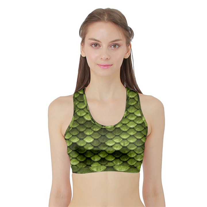 Green Mermaid Scales   Sports Bra with Border