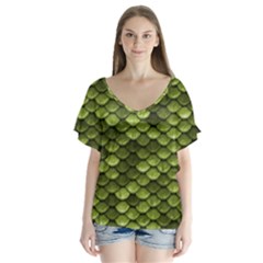 Green Mermaid Scales   Flutter Sleeve Top by paulaoliveiradesign