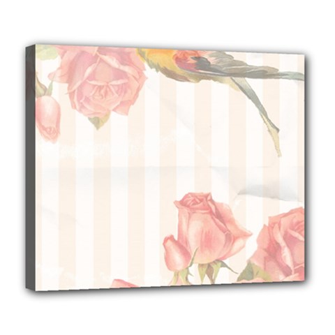 Vintage Roses Floral Illustration Bird Deluxe Canvas 24  X 20  