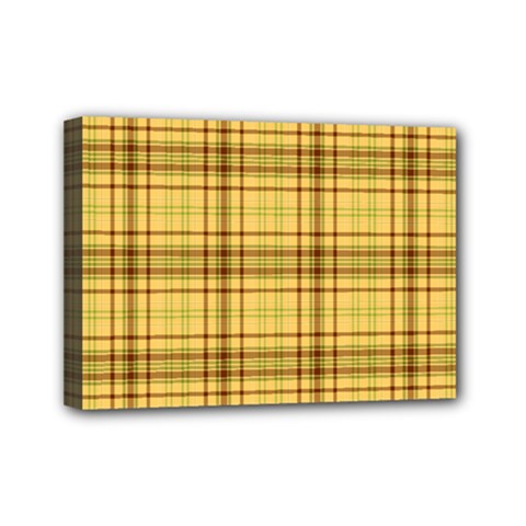 Plaid Yellow Fabric Texture Pattern Mini Canvas 7  X 5 