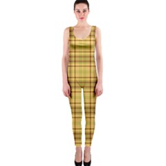 Plaid Yellow Fabric Texture Pattern Onepiece Catsuit by paulaoliveiradesign