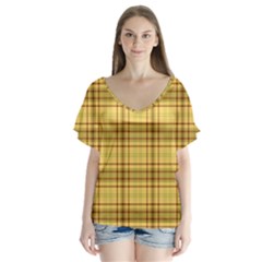 Plaid Yellow Fabric Texture Pattern Flutter Sleeve Top by paulaoliveiradesign