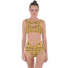 Yellow Fabric Plaided Texture Pattern Bandaged Up Bikini Set 