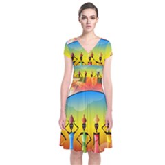 African American Women Short Sleeve Front Wrap Dress by AlteredStates