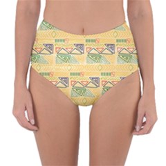 Hand Drawn Ethinc Pattern Background Reversible High-waist Bikini Bottoms