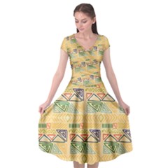 Hand Drawn Ethinc Pattern Background Cap Sleeve Wrap Front Dress by TastefulDesigns