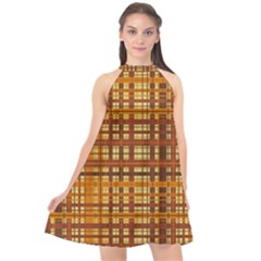 Plaid Pattern Halter Neckline Chiffon Dress  by linceazul