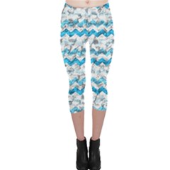 Baby Blue Chevron Grunge Capri Leggings  by designworld65