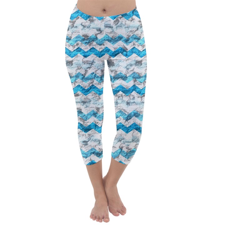 Baby Blue Chevron Grunge Capri Winter Leggings 