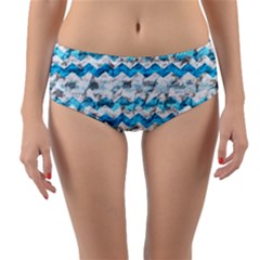 Baby Blue Chevron Grunge Reversible Mid-waist Bikini Bottoms by designworld65