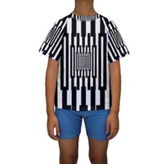 Black Stripes Endless Window Kids  Short Sleeve Swimwear