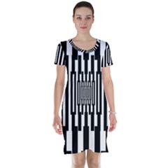 Black Stripes Endless Window Short Sleeve Nightdress