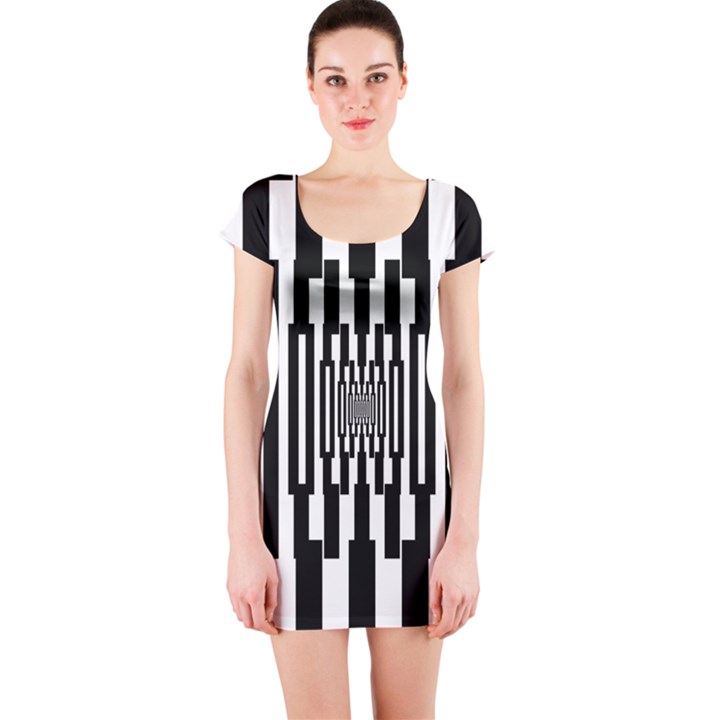 Black Stripes Endless Window Short Sleeve Bodycon Dress