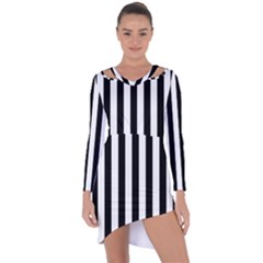 Black And White Stripes Asymmetric Cut-out Shift Dress by designworld65