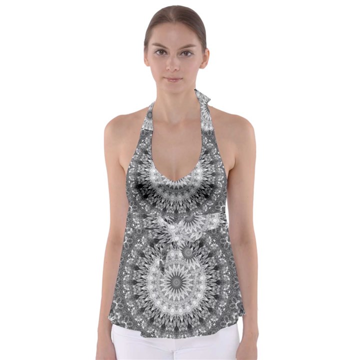 Feeling Softly Black White Mandala Babydoll Tankini Top