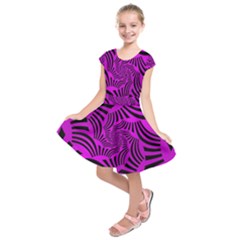 Black Spral Stripes Pink Kids  Short Sleeve Dress