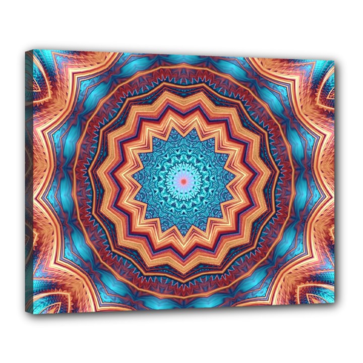 Blue Feather Mandala Canvas 20  x 16 