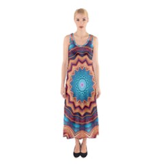 Blue Feather Mandala Sleeveless Maxi Dress by designworld65