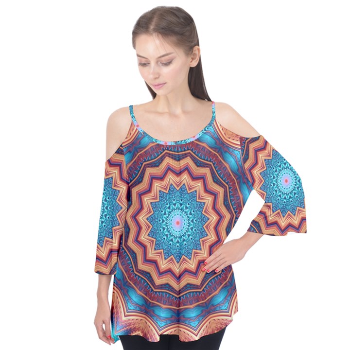 Blue Feather Mandala Flutter Tees