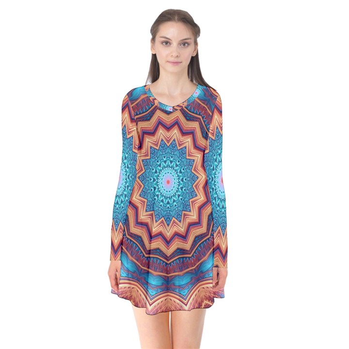 Blue Feather Mandala Flare Dress