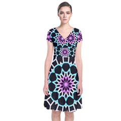 Colored Window Mandala Short Sleeve Front Wrap Dress