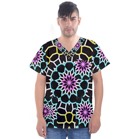 Colored Window Mandala Men s V-neck Scrub Top by designworld65