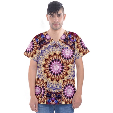 Dreamy Mandala Men s V-neck Scrub Top by designworld65