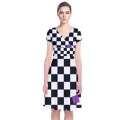 Dropout Purple Check Short Sleeve Front Wrap Dress