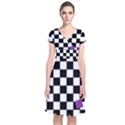 Dropout Purple Check Short Sleeve Front Wrap Dress View1