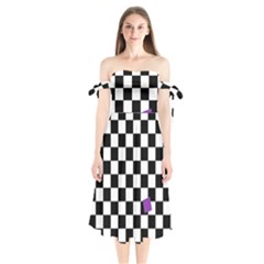 Dropout Purple Check Shoulder Tie Bardot Midi Dress by designworld65