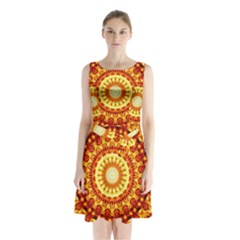 Powerful Love Mandala Sleeveless Waist Tie Chiffon Dress by designworld65