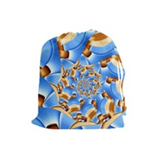 Gold Blue Bubbles Spiral Drawstring Pouches (large)  by designworld65