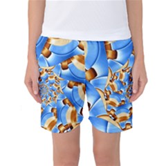 Gold Blue Bubbles Spiral Women s Basketball Shorts by designworld65