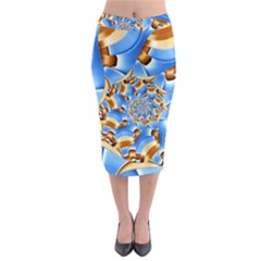 Gold Blue Bubbles Spiral Midi Pencil Skirt by designworld65