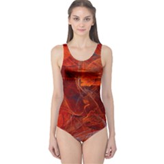 Swirly Love In Deep Red One Piece Swimsuit by designworld65