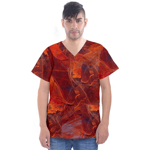 Swirly Love In Deep Red Men s V-neck Scrub Top by designworld65