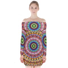 Peaceful Mandala Long Sleeve Off Shoulder Dress by designworld65
