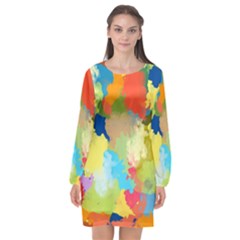 Summer Feeling Splash Long Sleeve Chiffon Shift Dress 