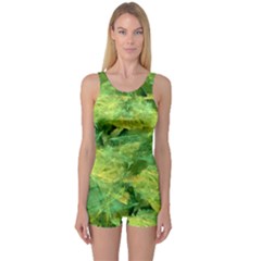 Green Springtime Leafs One Piece Boyleg Swimsuit