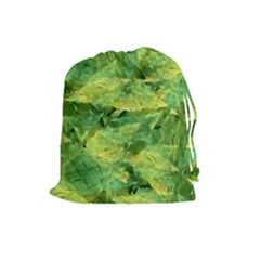 Green Springtime Leafs Drawstring Pouches (large)  by designworld65
