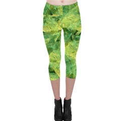 Green Springtime Leafs Capri Leggings  by designworld65