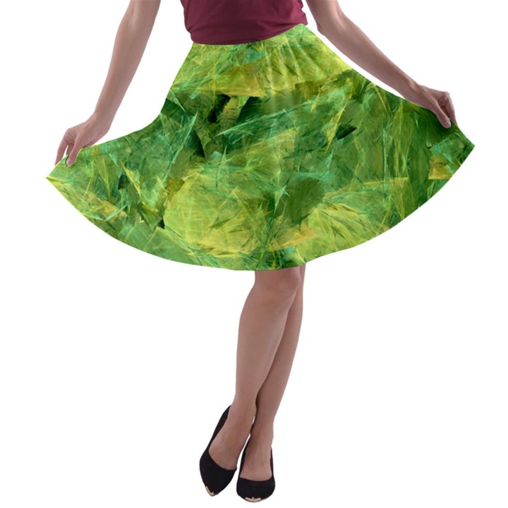 Green Springtime Leafs A-line Skater Skirt