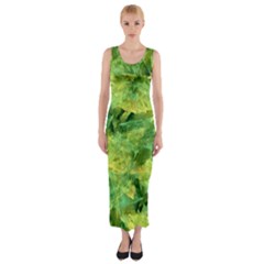 Green Springtime Leafs Fitted Maxi Dress by designworld65